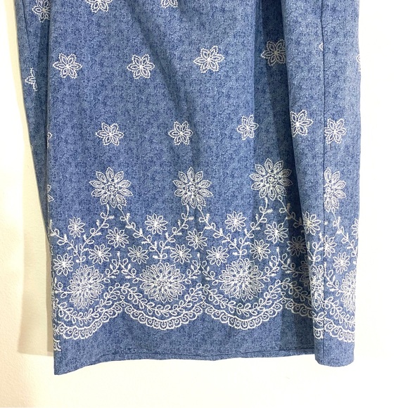 Denim patterned floral two piece skirt set, sz LG - Picture 6 of 9